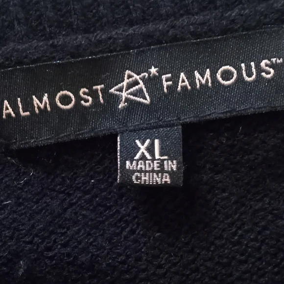 ∆ Almost Famous Black Sweater w/ Red Stripes And White Buttons- Size: XL - Picture 4 of 4